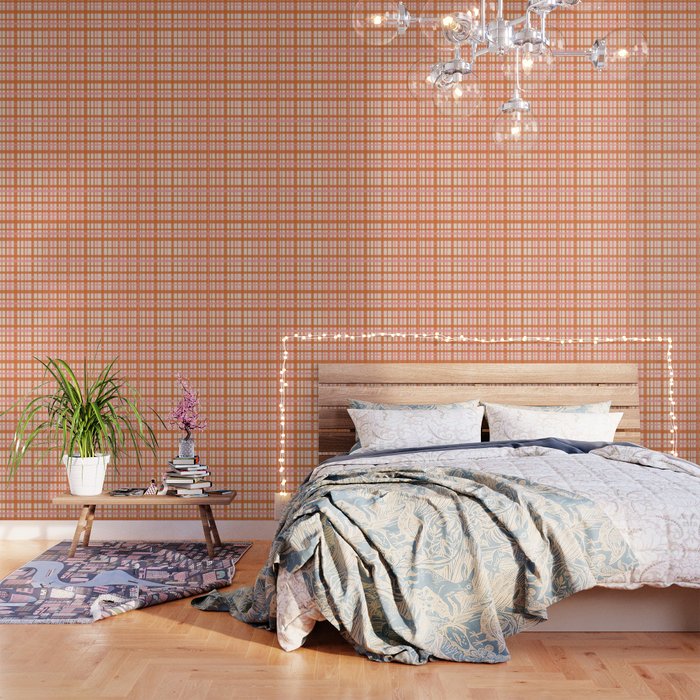 Retro Modern Plaid Pattern Pink Orange Cream Wallpaper Gallery Image 3