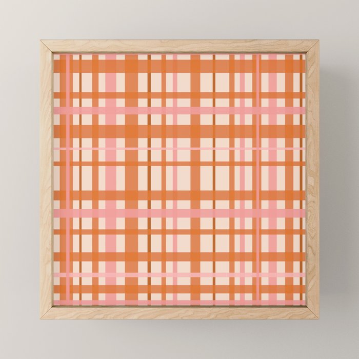 Retro Modern Plaid Pattern Pink Orange Cream Mini Art Print Gallery Image 1