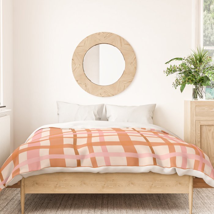 Retro Modern Plaid Pattern Pink Orange Cream Duvet Cover Gallery Image 3
