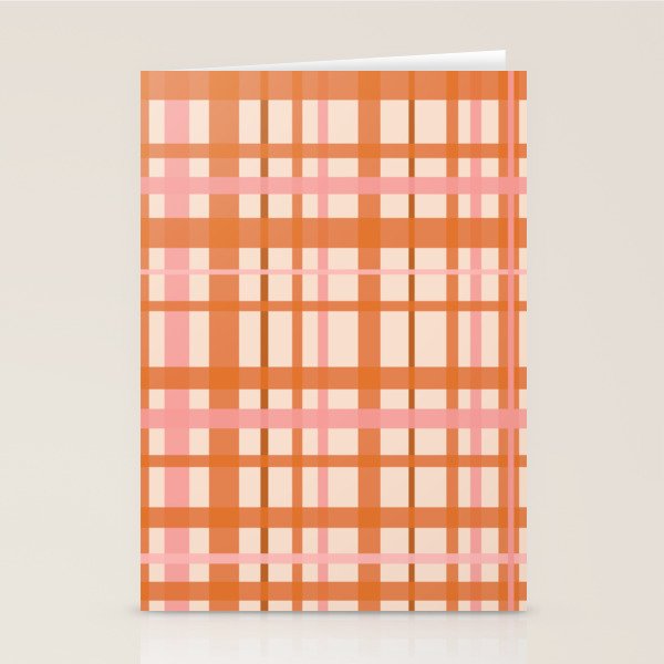 Retro Modern Plaid Pattern Pink Orange Cream Stationery Card Gallery Image 1