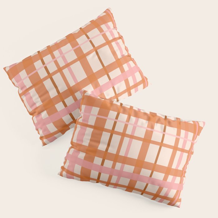 Retro Modern Plaid Pattern Pink Orange Cream Pillow Sham Gallery Image 3