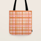 Retro Modern Plaid Pattern Pink Orange Cream Tote Bag Gallery Image 1