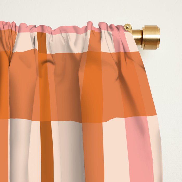Retro Modern Plaid Pattern Pink Orange Cream Window Curtain Gallery Image 2