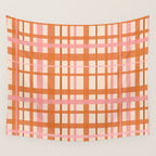 Retro Modern Plaid Pattern Pink Orange Cream Wall Tapestry Gallery Image 4
