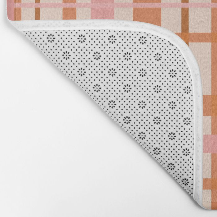 Retro Modern Plaid Pattern Pink Orange Cream Bath Mat Gallery Image 2