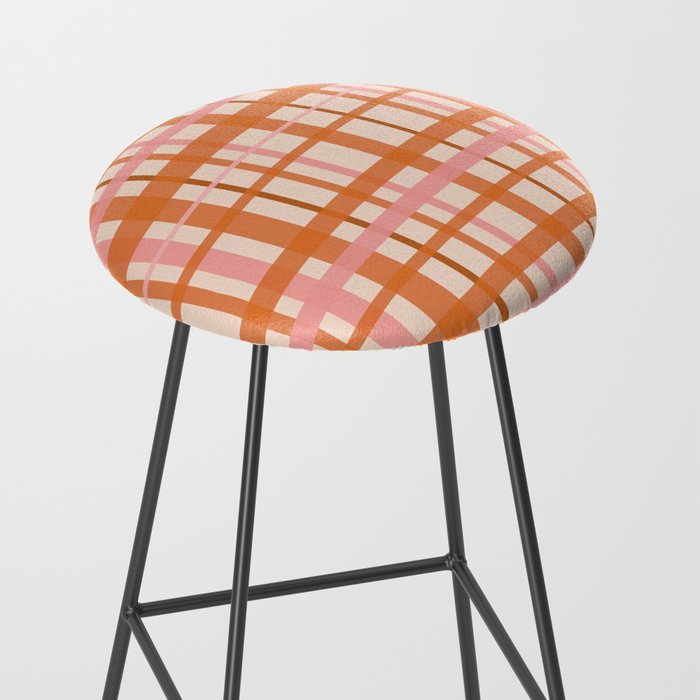 Retro Modern Plaid Pattern Pink Orange Cream Stool Gallery Image 2