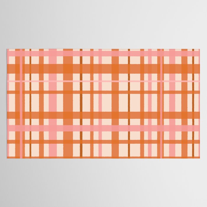 Retro Modern Plaid Pattern Pink Orange Cream Tablecloth Gallery Image 2