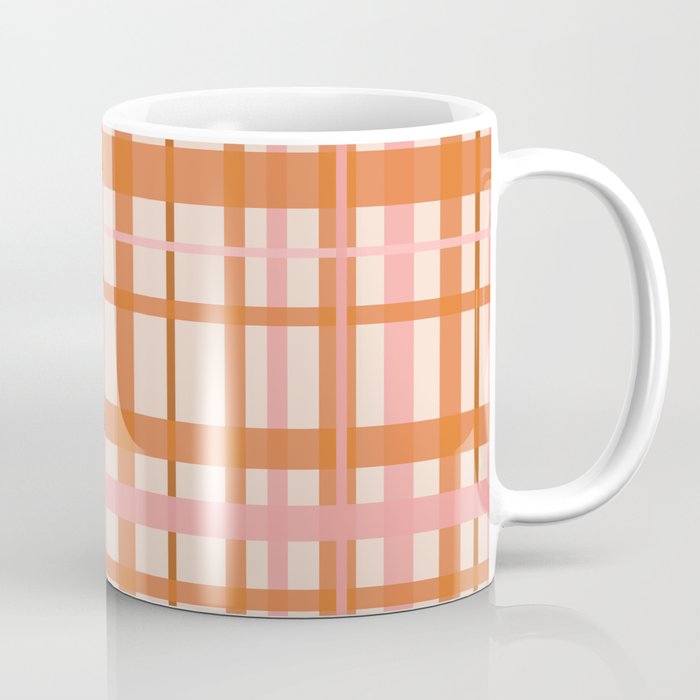 Retro Modern Plaid Pattern Pink Orange Cream Coffee Mug Gallery Image 1
