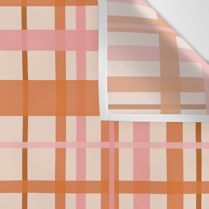 Retro Modern Plaid Pattern Pink Orange Cream Wall Tapestry Gallery Image 3