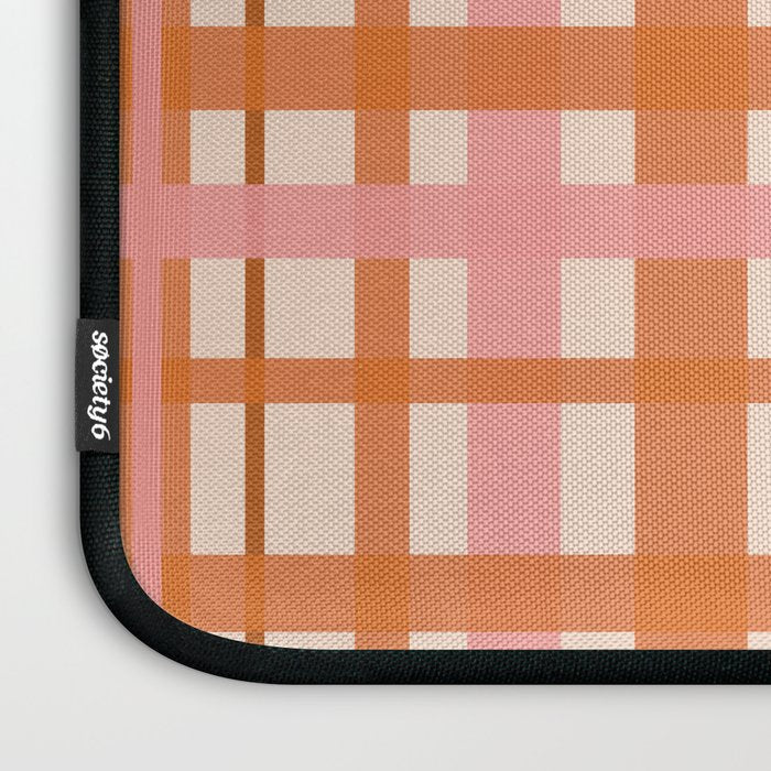 Retro Modern Plaid Pattern Pink Orange Cream Laptop Sleeve Gallery Image 3