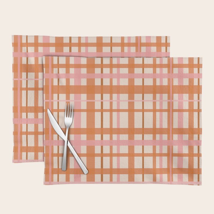 Retro Modern Plaid Pattern Pink Orange Cream Placemat Gallery Image 1