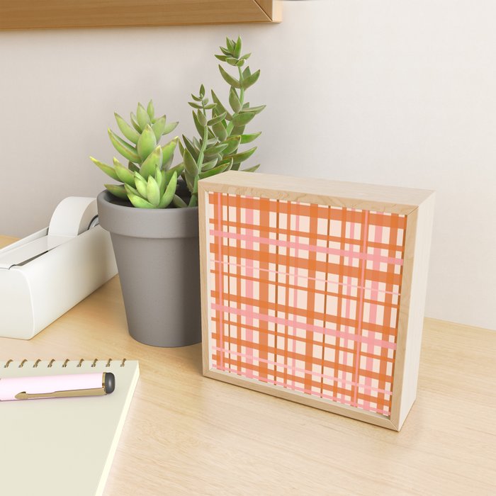Retro Modern Plaid Pattern Pink Orange Cream Mini Art Print Gallery Image 2