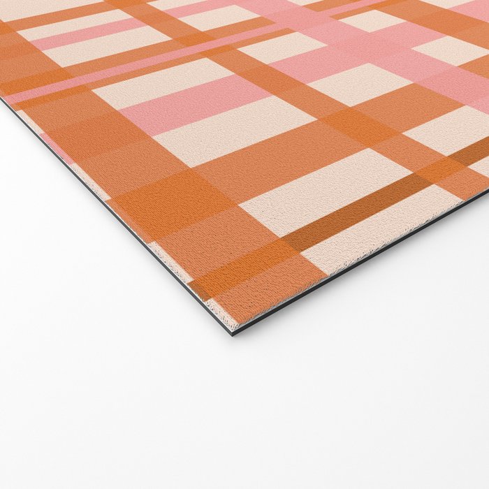 Retro Modern Plaid Pattern Pink Orange Cream Welcome Mat Gallery Image 2
