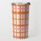 Retro Modern Plaid Pattern Pink Orange Cream Travel Mug Gallery Image 2