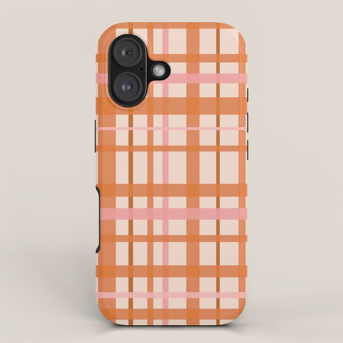Retro Modern Plaid Pattern Pink Orange Cream iPhone Case Gallery Image 1
