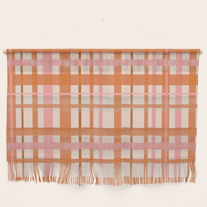 Retro Modern Plaid Pattern Pink Orange Cream Wall Hanging Gallery Image 1