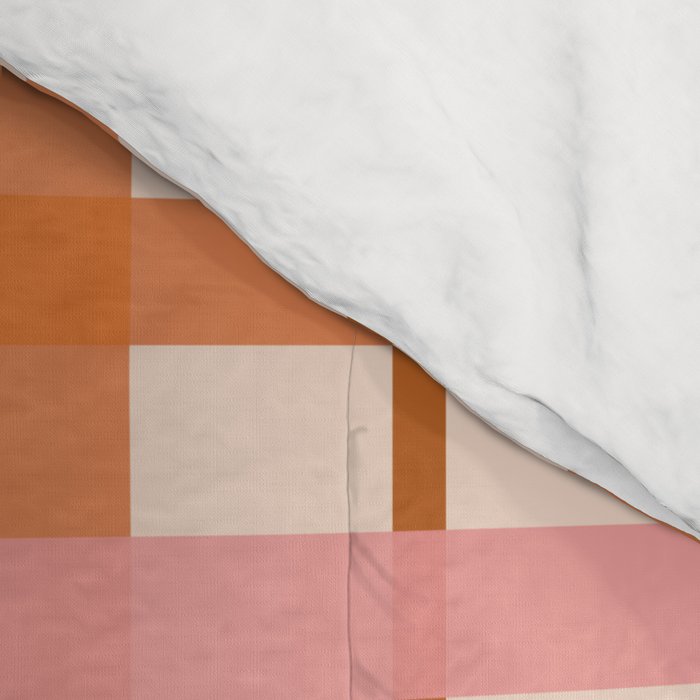 Retro Modern Plaid Pattern Pink Orange Cream Comforter Gallery Image 4