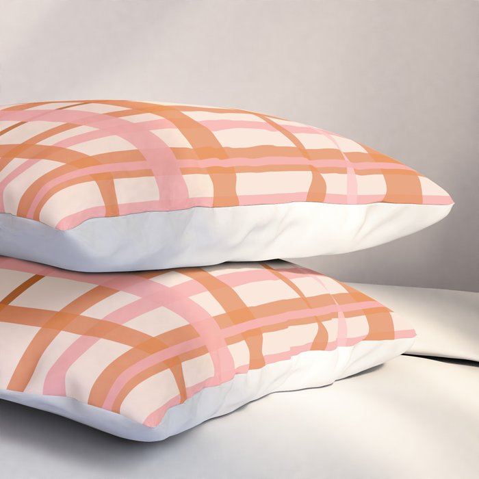 Retro Modern Plaid Pattern Pink Orange Cream Pillow Sham Gallery Image 3