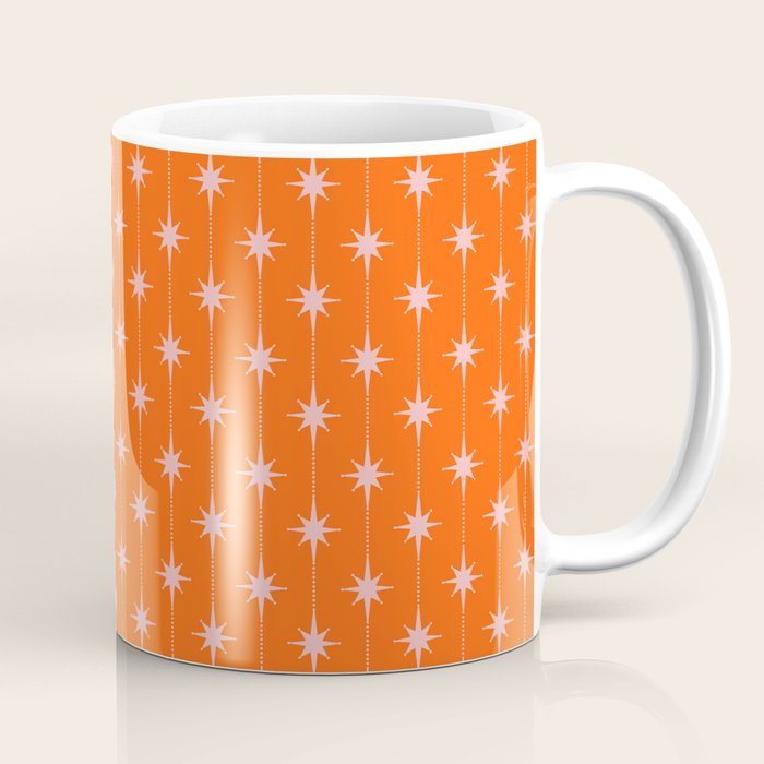 Midcentury Stars and Dots Classic Pattern in Orange and Blush Pink Coffee Mug Gallery Image 1