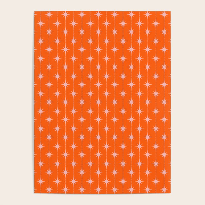 Midcentury Stars and Dots Classic Pattern in Orange and Blush Pink Poster Gallery Image 4