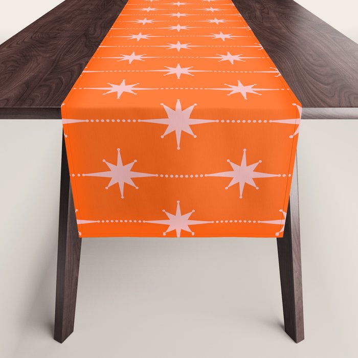 Midcentury Stars and Dots Classic Pattern in Orange and Blush Pink Table Runner Gallery Image 1