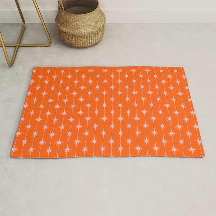 Midcentury Stars and Dots Classic Pattern in Orange and Blush Pink Rug Gallery Image 1
