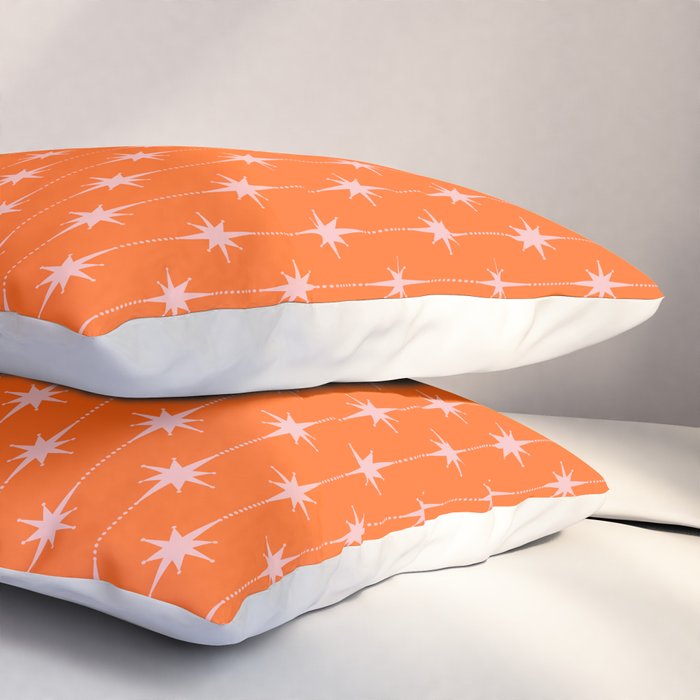 Midcentury Stars and Dots Classic Pattern in Orange and Blush Pink Pillow Sham Gallery Image 3