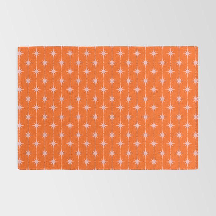 Midcentury Stars and Dots Classic Pattern in Orange and Blush Pink Rug Gallery Image 2