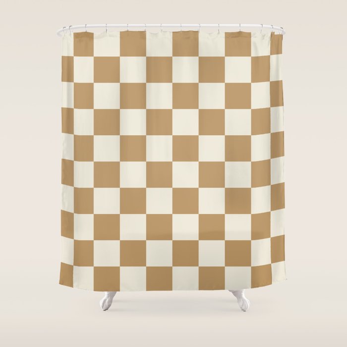 Wheatberry x Cream Puff Mixed Checker Shower Curtain Gallery Image 1