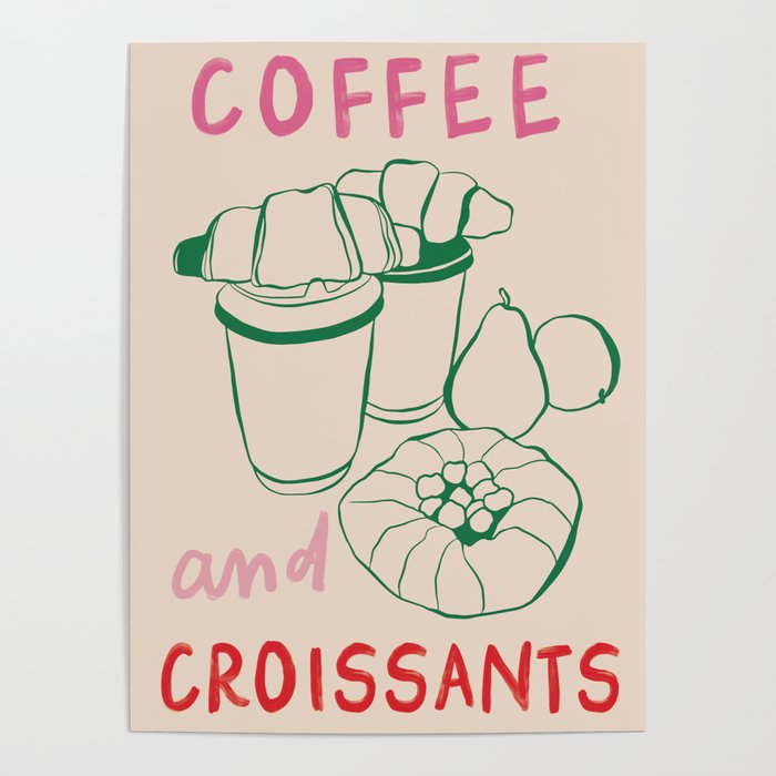 Coffee & Croissants Kitchen Print Poster Gallery Image 1