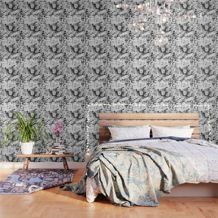 Black gray modern watercolor roses floral pattern Wallpaper Gallery Image 1