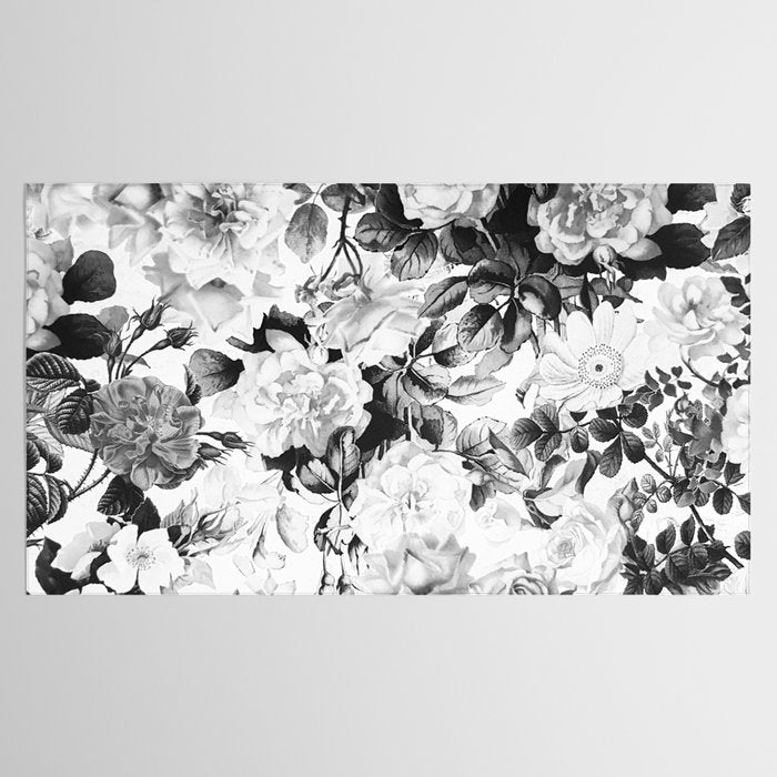 Black gray modern watercolor roses floral pattern Tablecloth Gallery Image 2