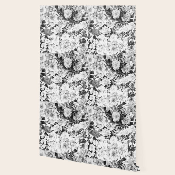 Black gray modern watercolor roses floral pattern Wallpaper Gallery Image 2