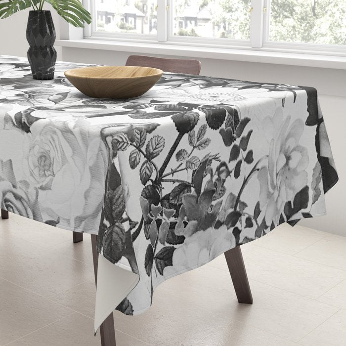 Black gray modern watercolor roses floral pattern Tablecloth Gallery Image 3