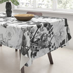 Black gray modern watercolor roses floral pattern Tablecloth Gallery Image 3