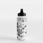 Black gray modern watercolor roses floral pattern Water Bottle Gallery Image 3
