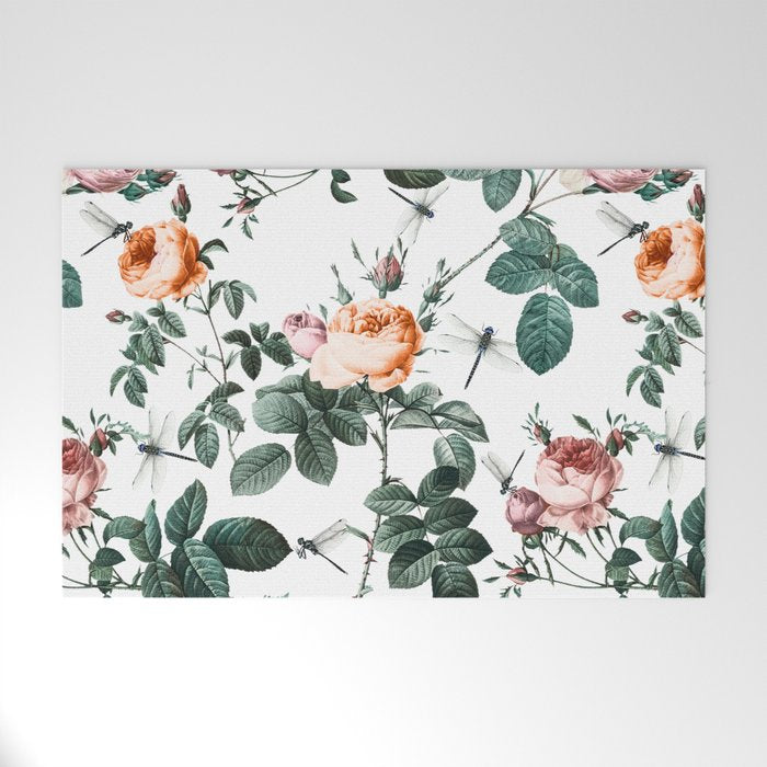 Floral and Winged Darter Welcome Mat Gallery Image 1