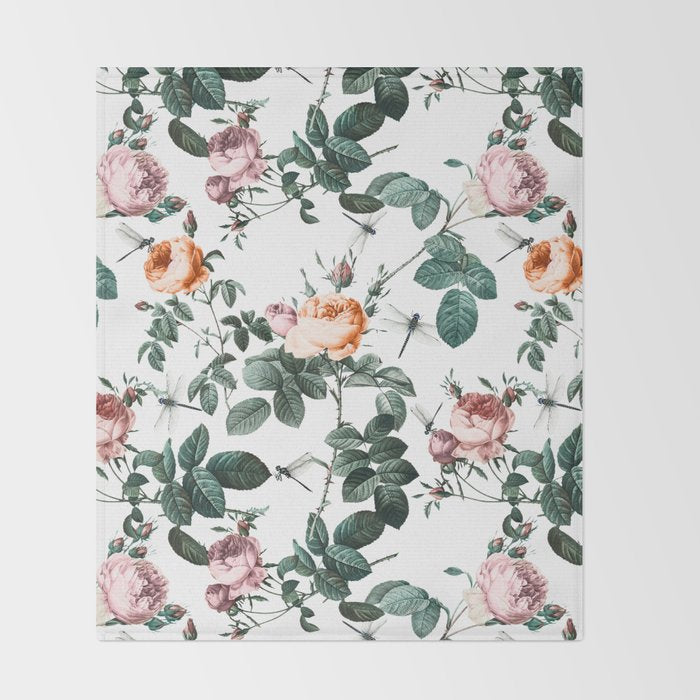 Floral and Winged Darter Throw Blanket Gallery Image 2