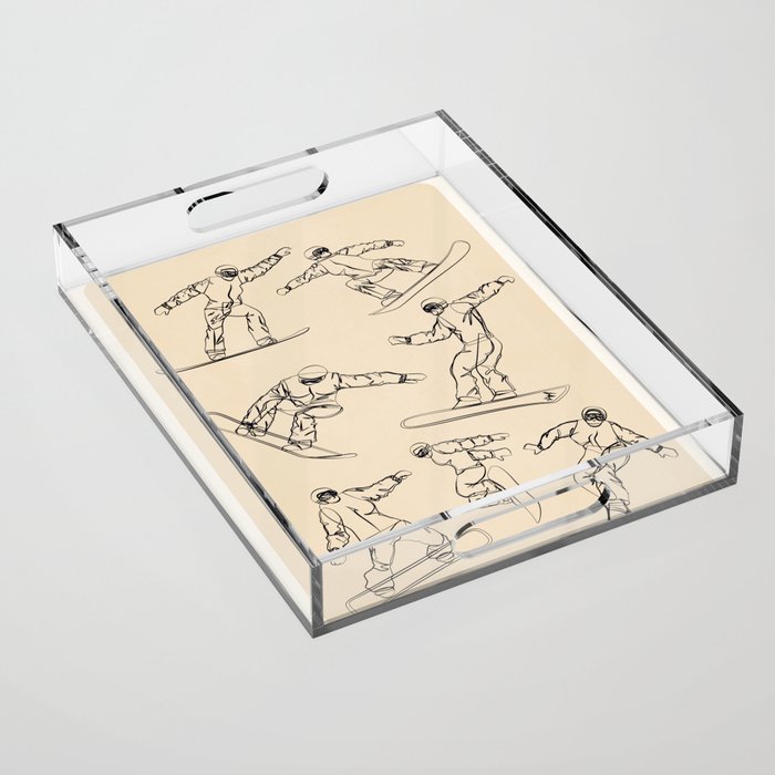 Minimal Snowboarders Line Art 2 Acrylic Tray Gallery Image 1