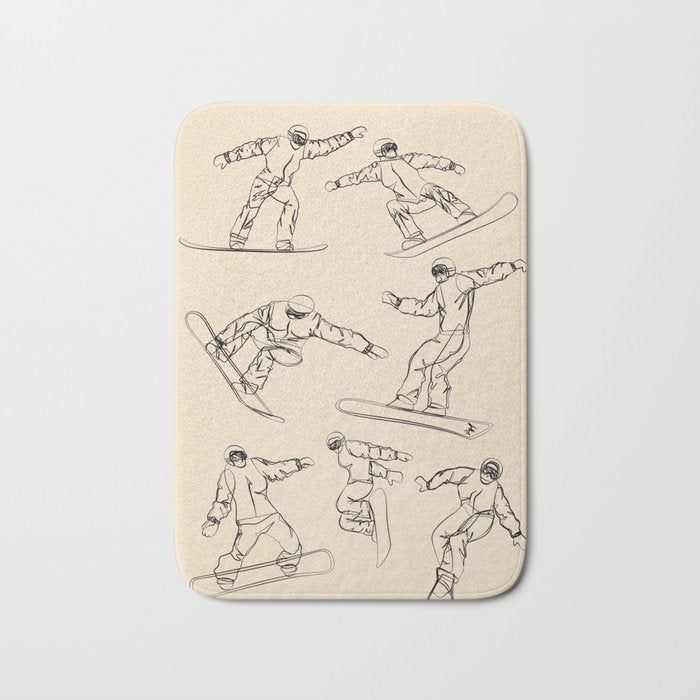 Minimal Snowboarders Line Art 2 Bath Mat Gallery Image 1
