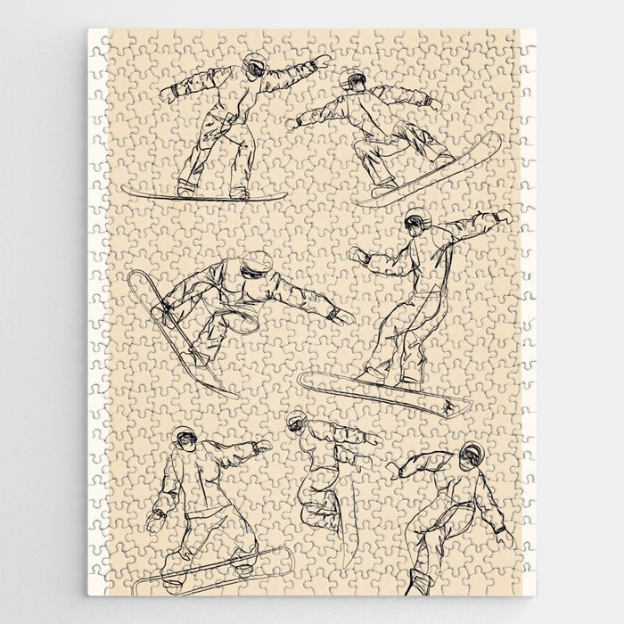 Minimal Snowboarders Line Art 2 Jigsaw Puzzle Gallery Image 1