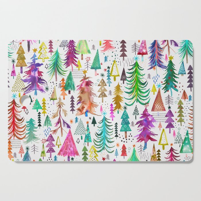 Colorful Christmas Trees Cutting Board Gallery Image 1