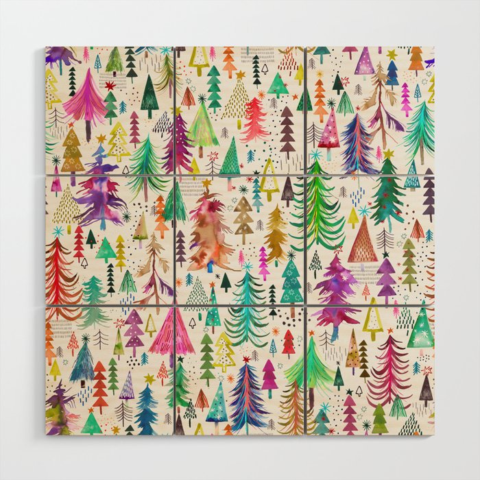 Colorful Christmas Trees Wood Wall Art