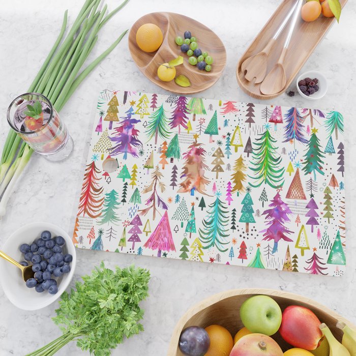 Colorful Christmas Trees Cutting Board Gallery Image 2