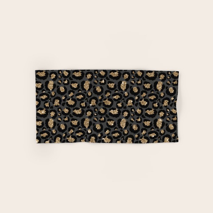 Black Gold Leopard Print Pattern Bath Towel Gallery Image 1