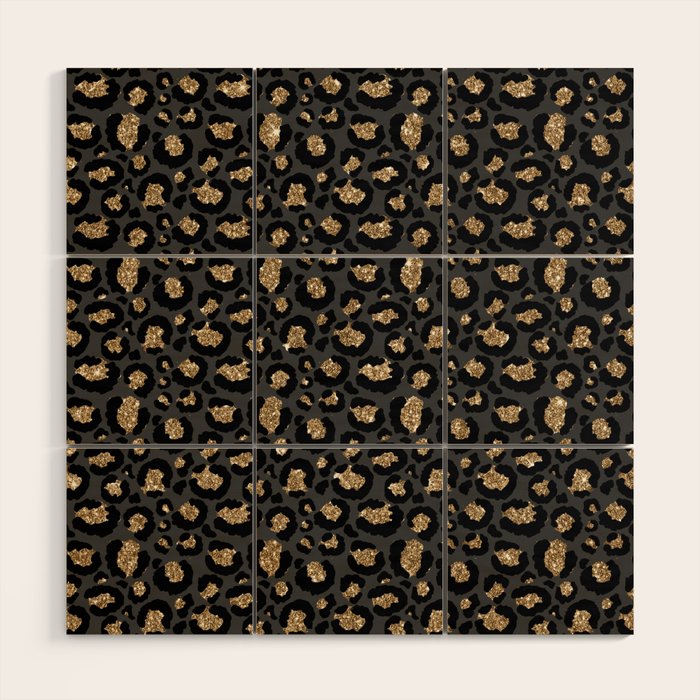 Black Gold Leopard Print Pattern Wood Wall Art Gallery Image 1