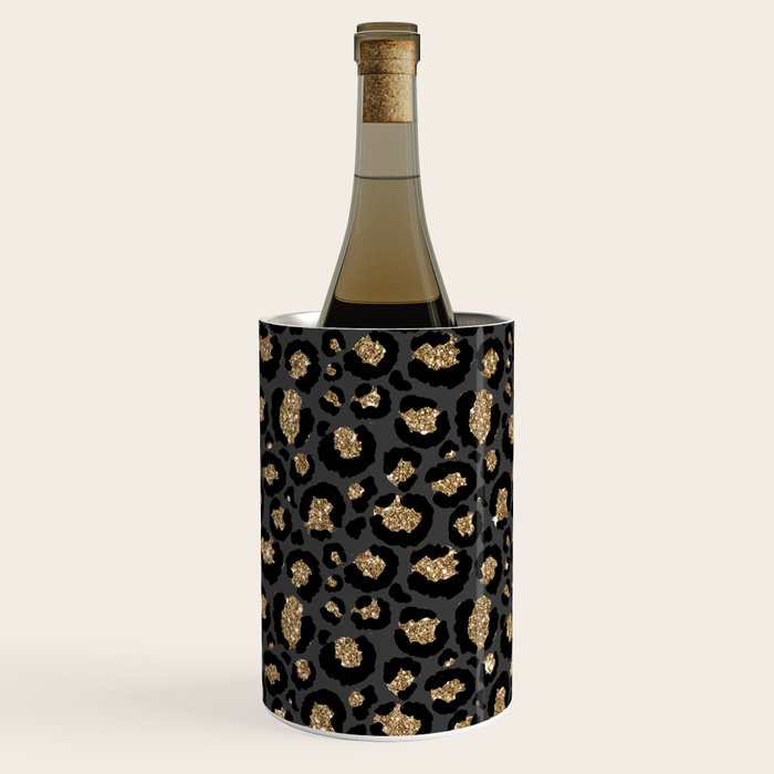 Black Gold Leopard Print Pattern Wine Chiller Gallery Image 2