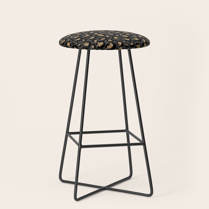Black Gold Leopard Print Pattern Stool Gallery Image 1