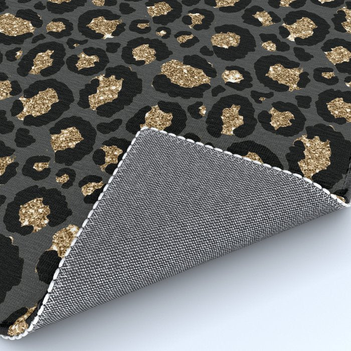 Black Gold Leopard Print Pattern Rug Gallery Image 4