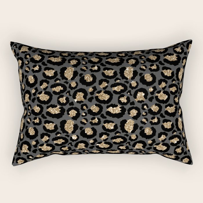 Black Gold Leopard Print Pattern Rectangular Pillow Gallery Image 1